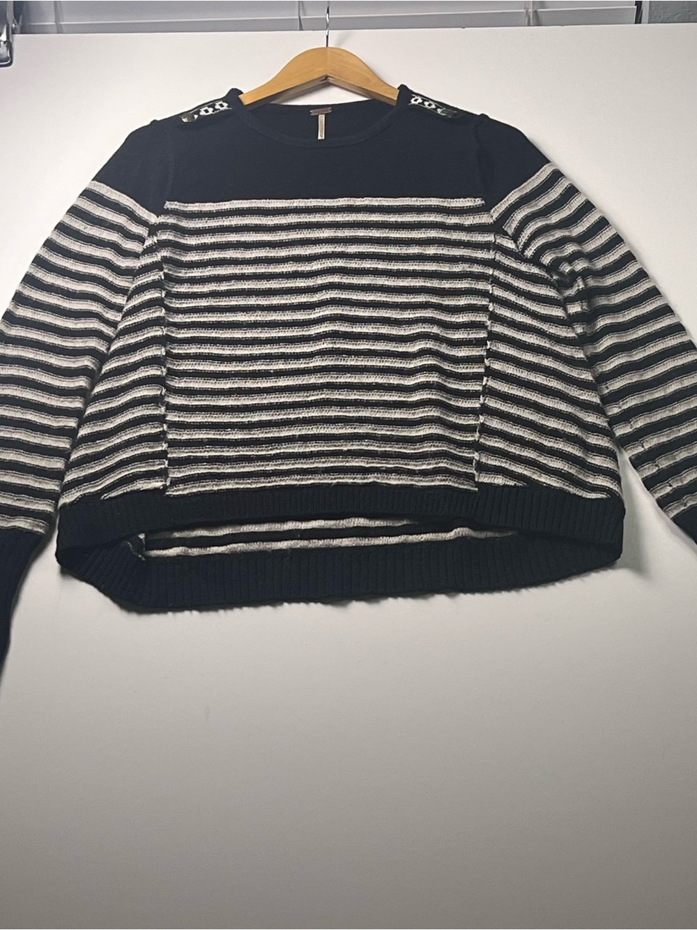 Free People Striped Boxy Knit Cropped Sweater Blend w/Angora & Wool Size Medium